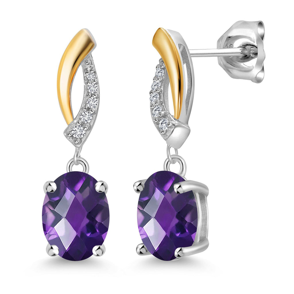 Amethyst-Checkerboard_Earrings in 925 Sterling Silver and 10K Yellow Gold