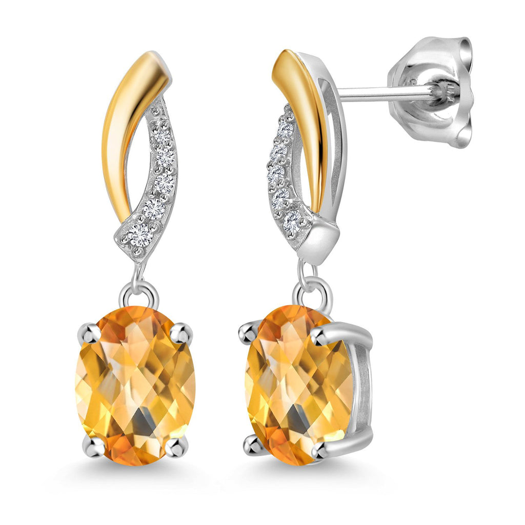 Citrine-Checkerboard - November_Earrings in 925 Sterling Silver and 10K Yellow Gold
