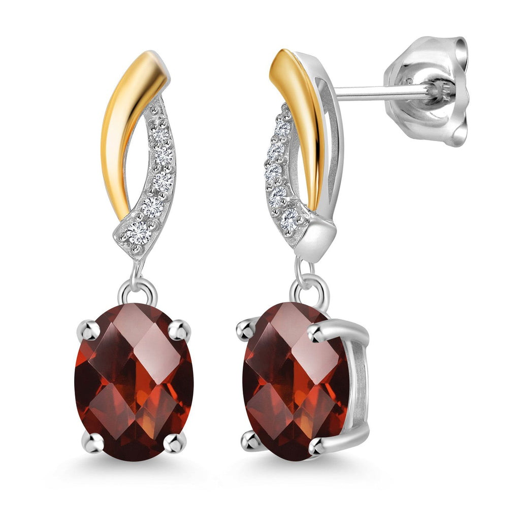 Garnet-Checkerboard - January_Earrings in 925 Sterling Silver and 10K Yellow Gold