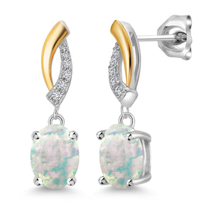 Opal - October_Earrings in 925 Sterling Silver and 10K Yellow Gold