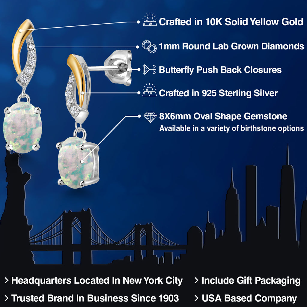 Opal - October_Earrings in 925 Sterling Silver and 10K Yellow Gold