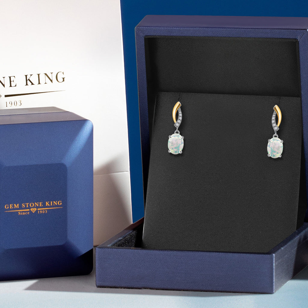 Opal - October_Earrings in 925 Sterling Silver and 10K Yellow Gold
