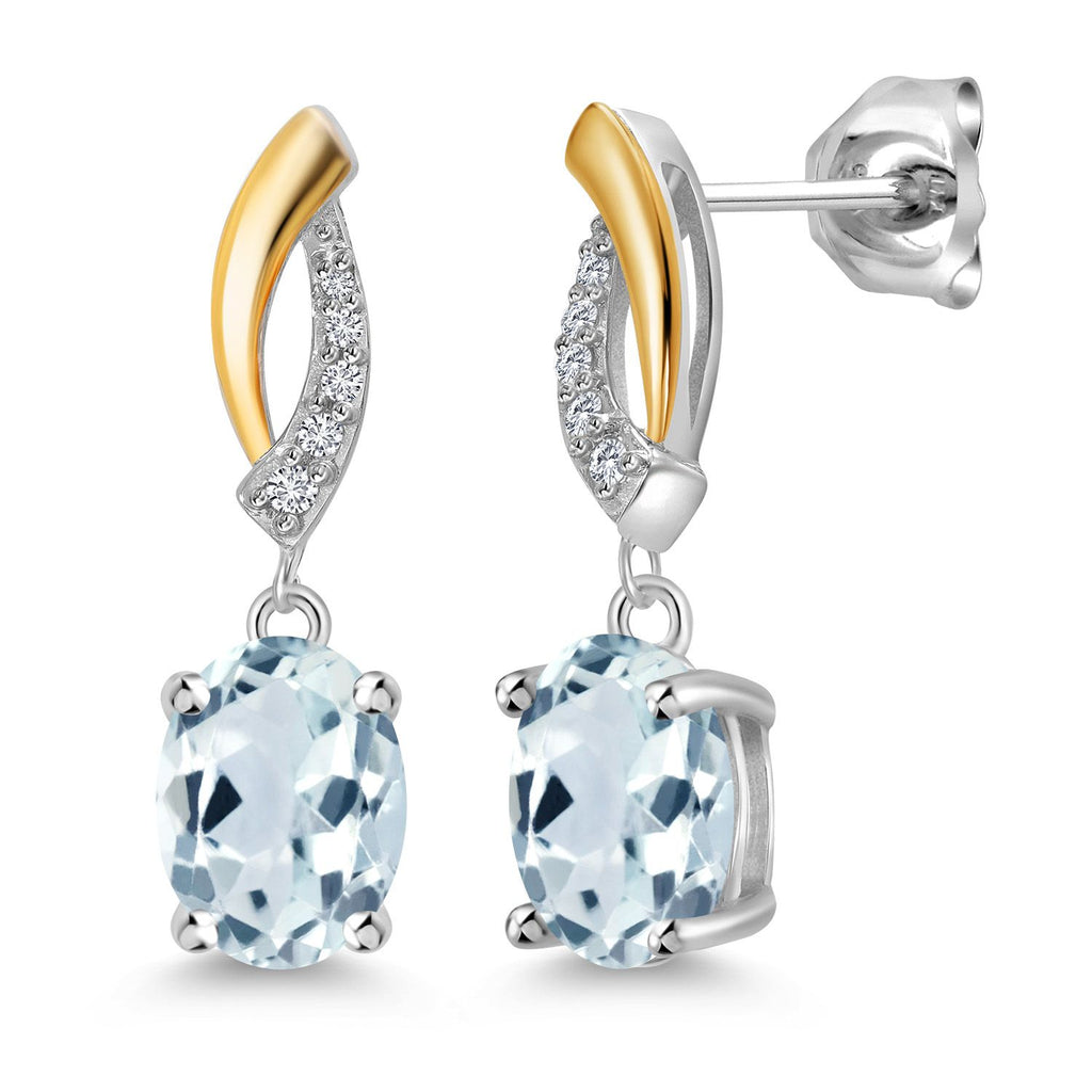 Aquamarine - March_Earrings in 925 Sterling Silver and 10K Yellow Gold