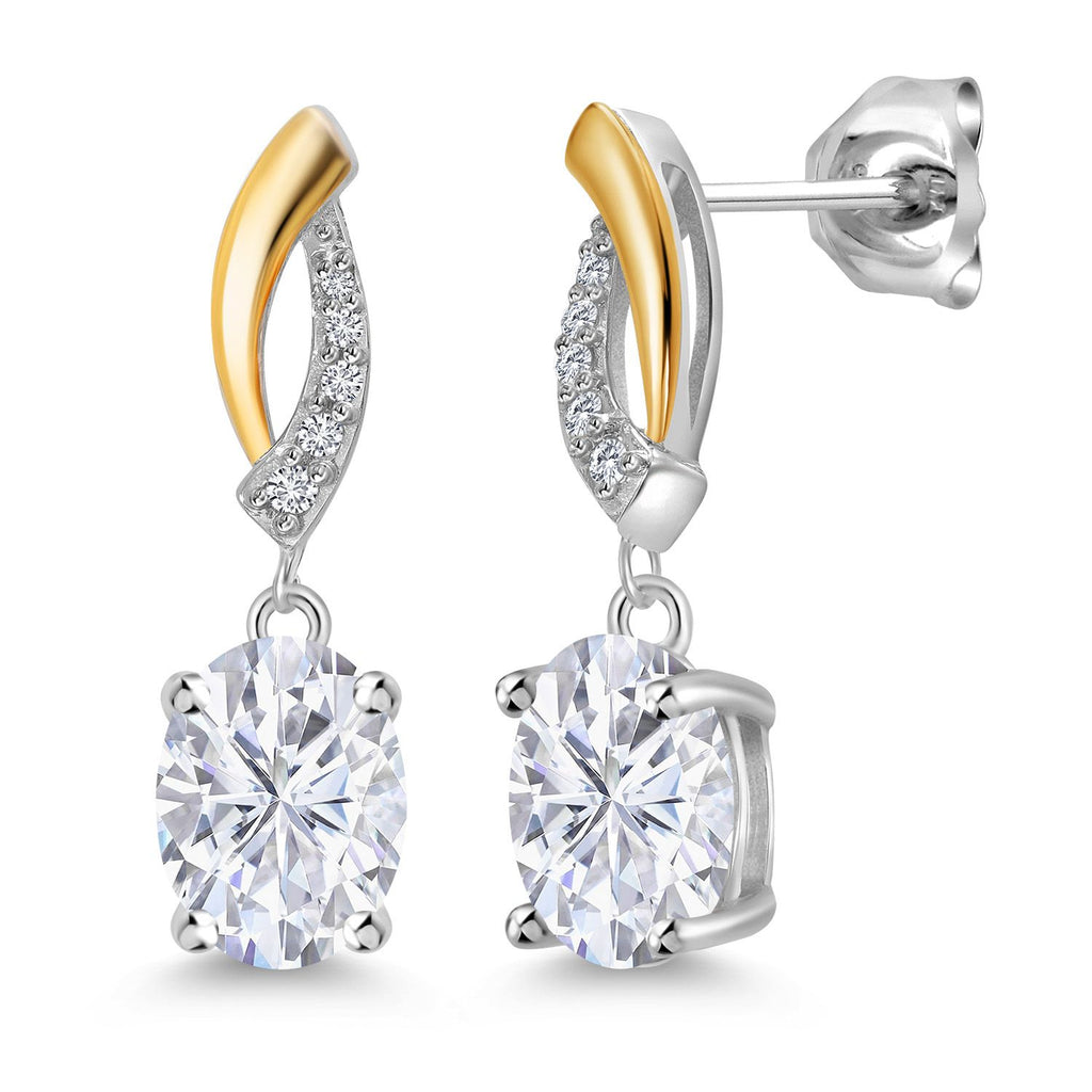 White Moissanite - April_Earrings in 925 Sterling Silver and 10K Yellow Gold