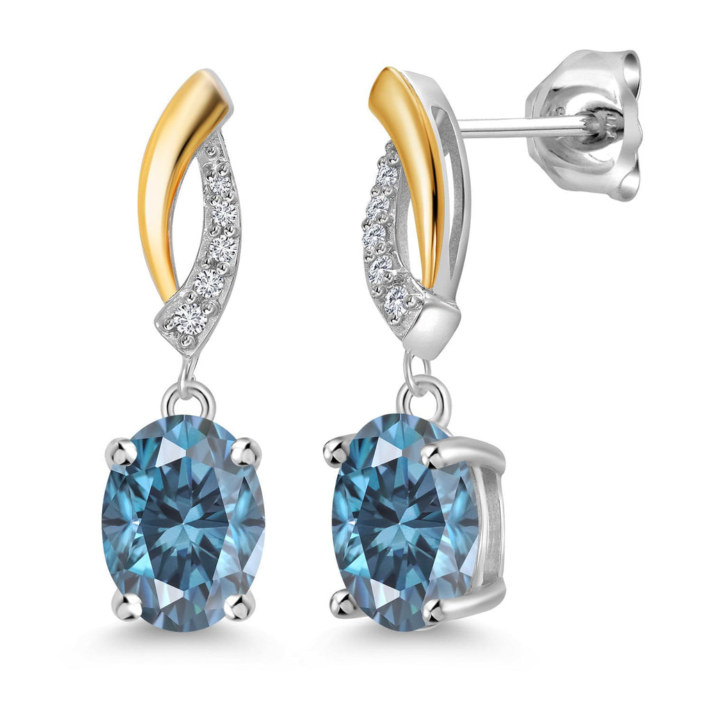 Persian Blue Moissanite - April_Earrings in 925 Sterling Silver and 10K Yellow Gold
