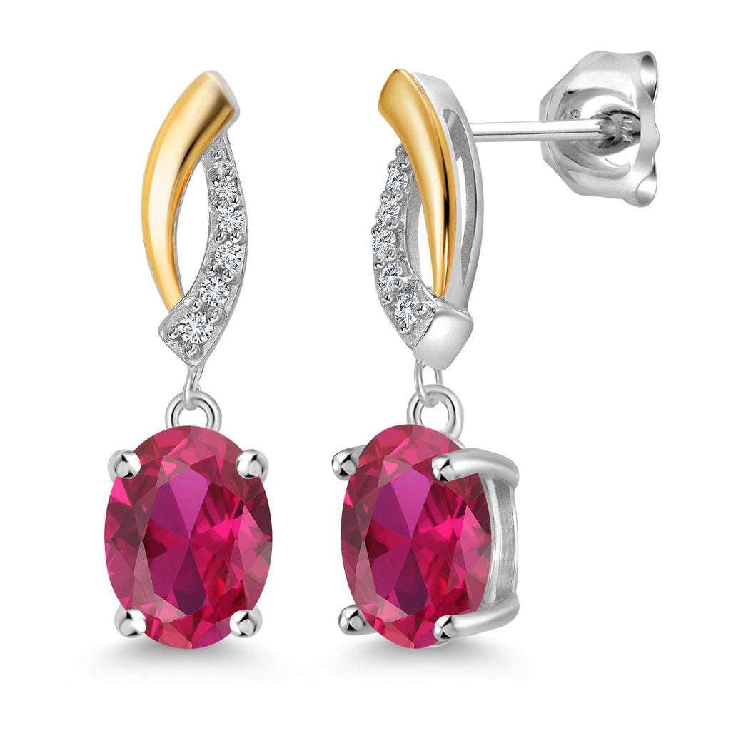Created Ruby - July_Earrings in 925 Sterling Silver and 10K Yellow Gold