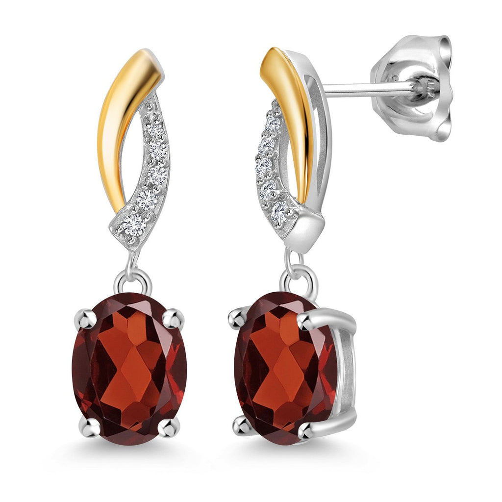 Garnet - January_Earrings in 925 Sterling Silver and 10K Yellow Gold