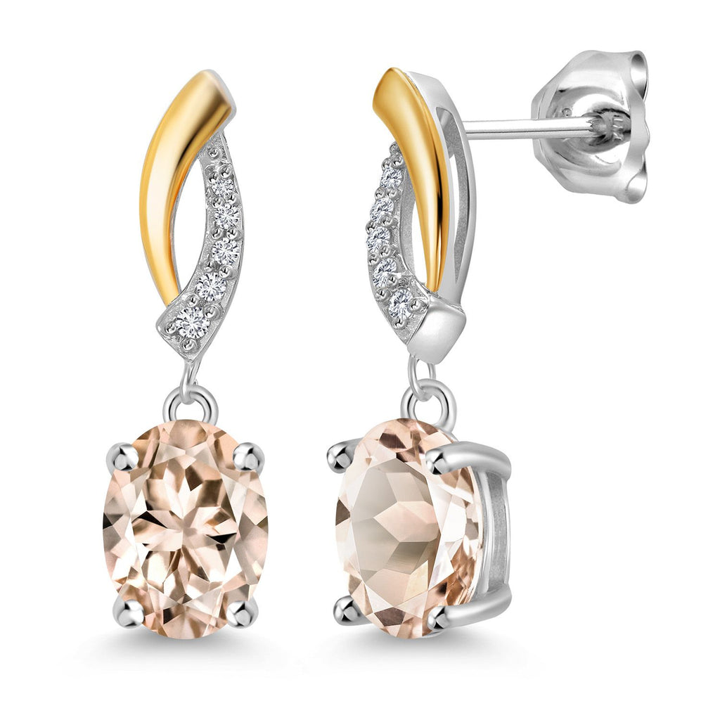 Morganite - October_Earrings in 925 Sterling Silver and 10K Yellow Gold