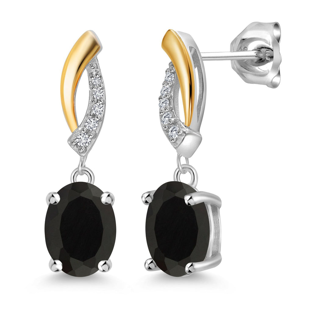 Onyx - December_Earrings in 925 Sterling Silver and 10K Yellow Gold