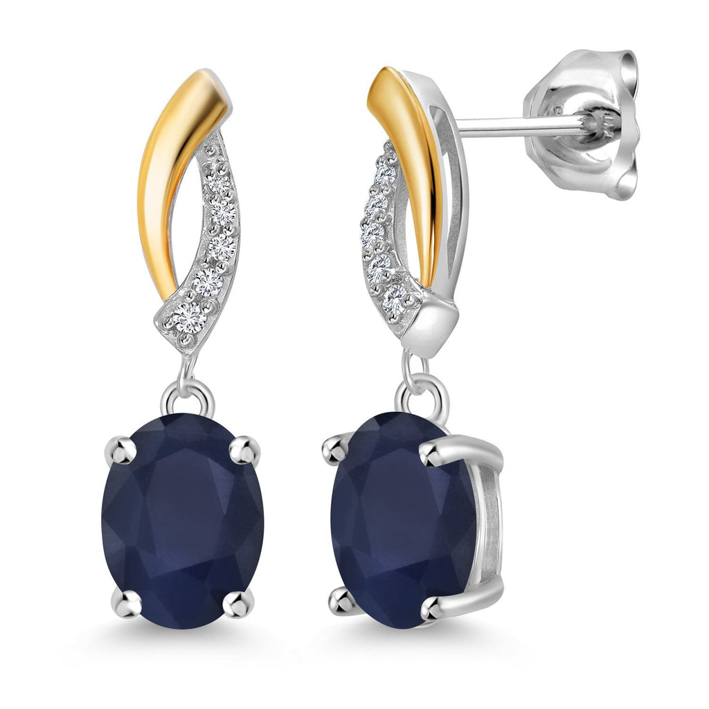 Blue Sapphire - September_Earrings in 925 Sterling Silver and 10K Yellow Gold