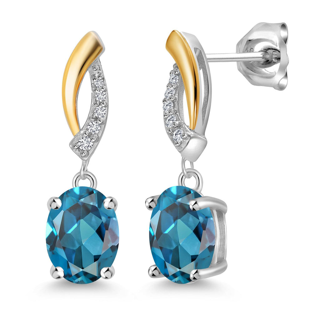 London Blue Topaz - November_Earrings in 925 Sterling Silver and 10K Yellow Gold