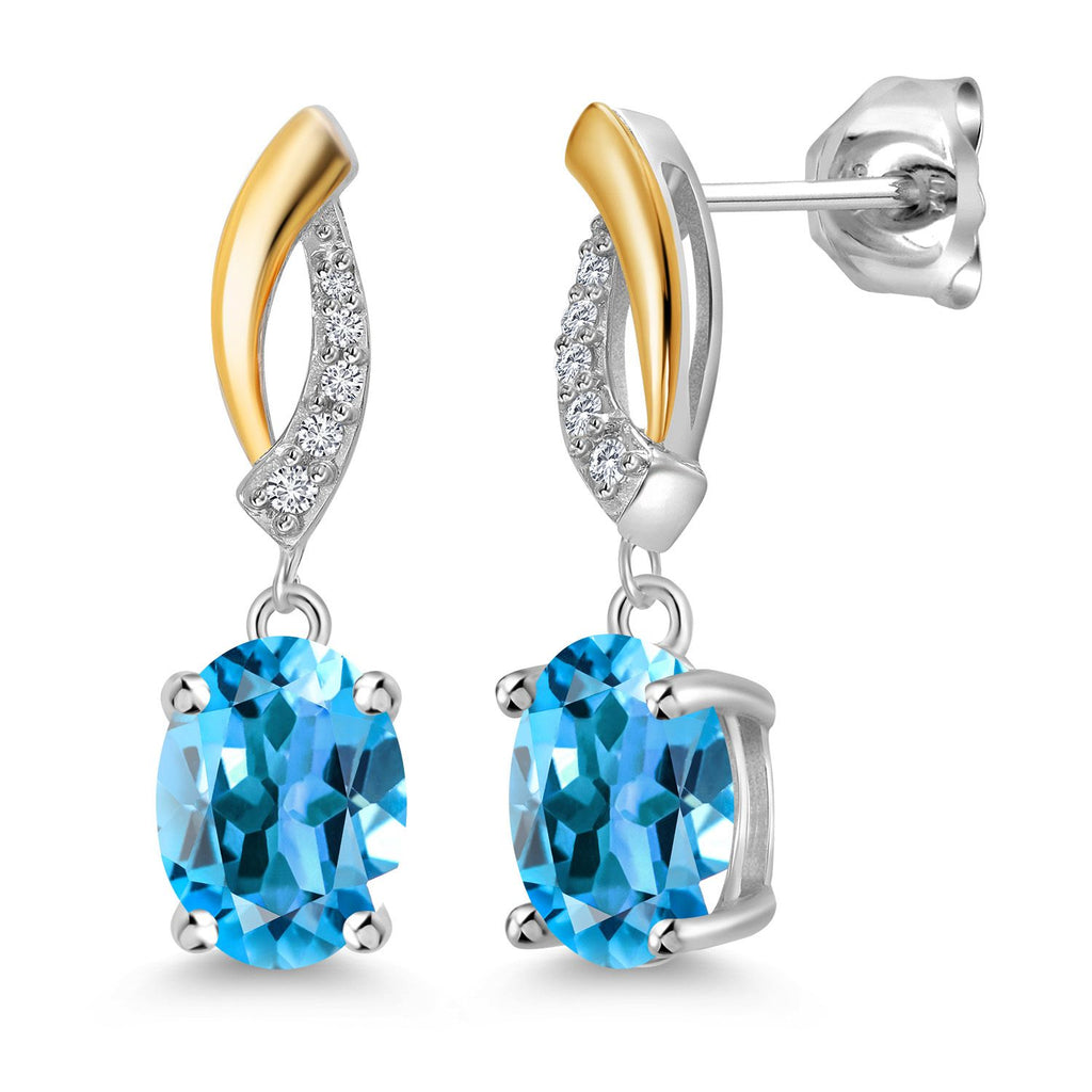 Swiss Blue Topaz - November_Earrings in 925 Sterling Silver and 10K Yellow Gold
