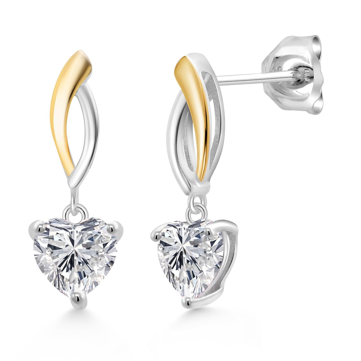 Heart Shape 2 Ct 925 Sterling Silver and 10K Yellow Gold IGI Certified Lab Grown Diamond Dangle Earrings For Women | F-G Color | VS Clarity