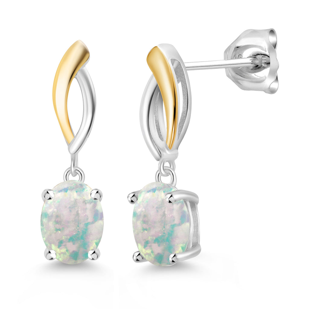 Opal_Earrings in 925 Sterling Silver and 10K Yellow Gold