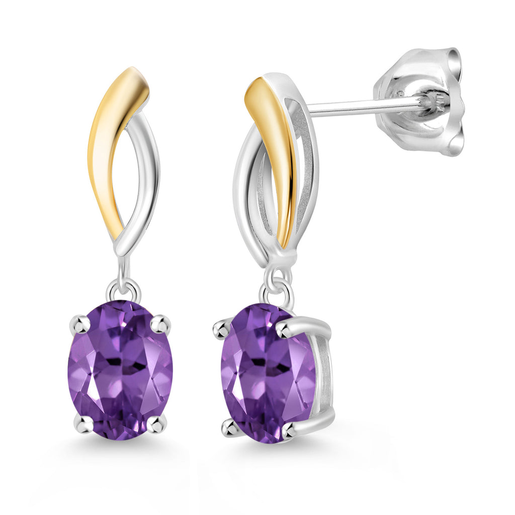 Amethyst_Earrings in 925 Sterling Silver and 10K Yellow Gold