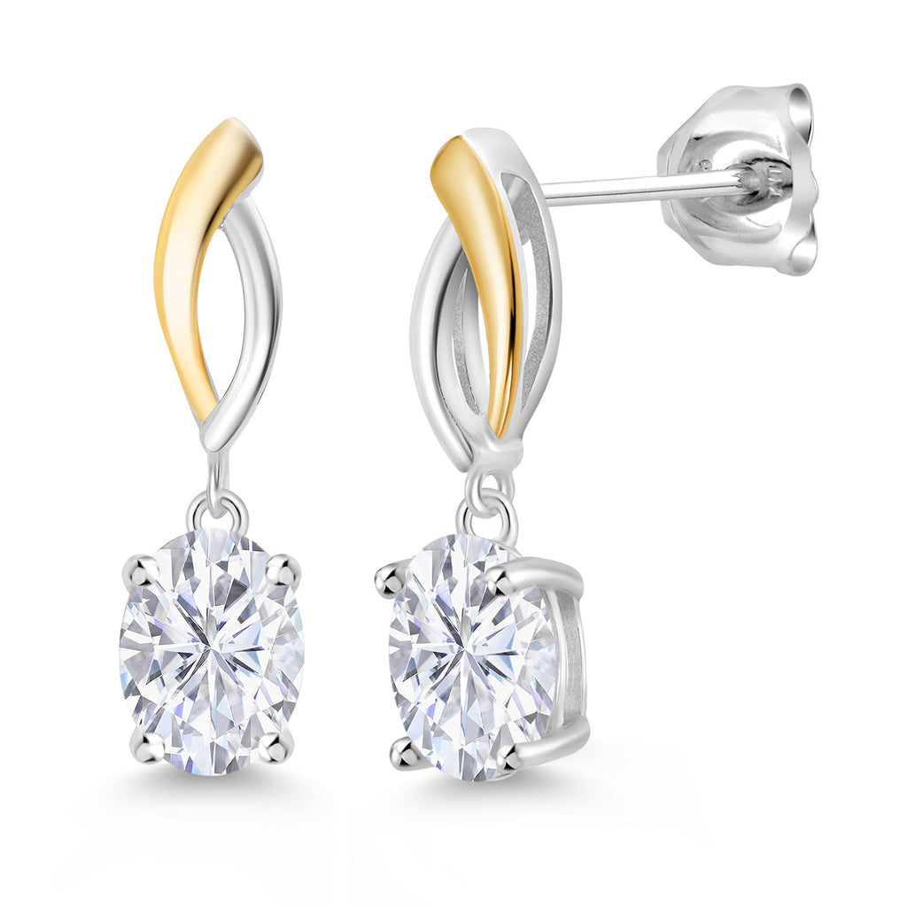 Moissanite_Earrings in 925 Sterling Silver and 10K Yellow Gold
