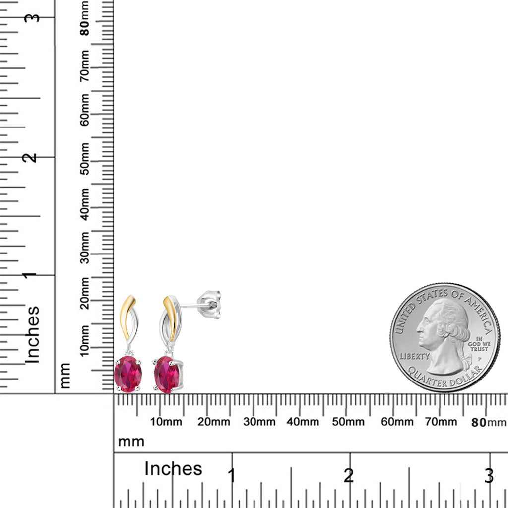 Created Ruby_Earrings in 925 Sterling Silver and 10K Yellow Gold