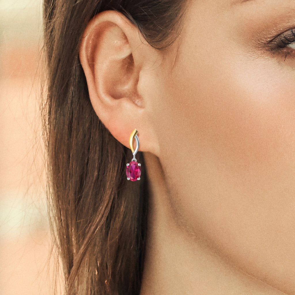 Created Ruby_Earrings in 925 Sterling Silver and 10K Yellow Gold