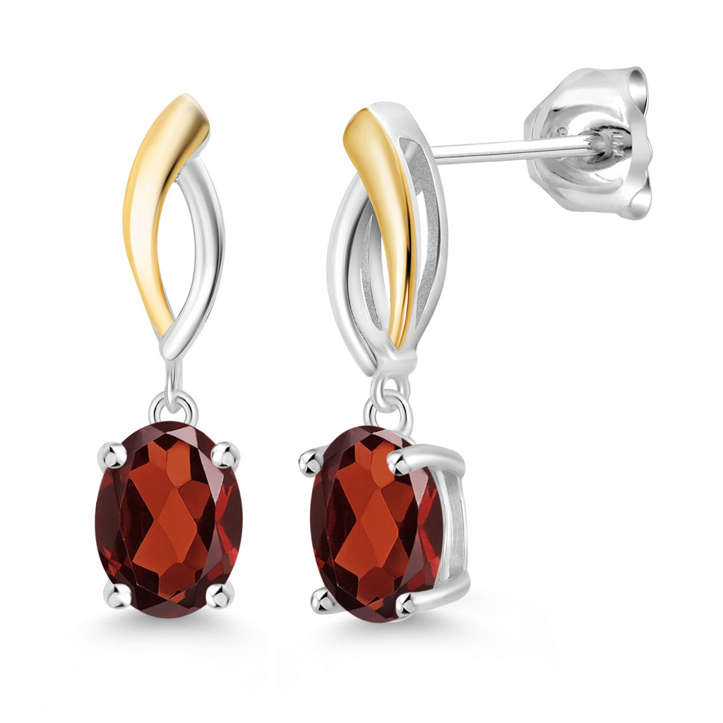 Garnet_Earrings in 925 Sterling Silver and 10K Yellow Gold