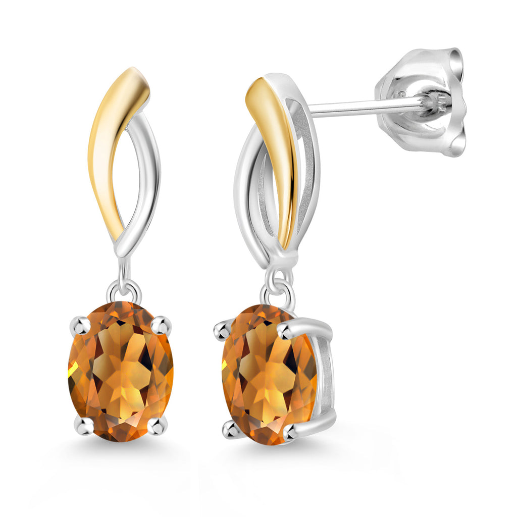 Madeira Citrine_Earrings in 925 Sterling Silver and 10K Yellow Gold