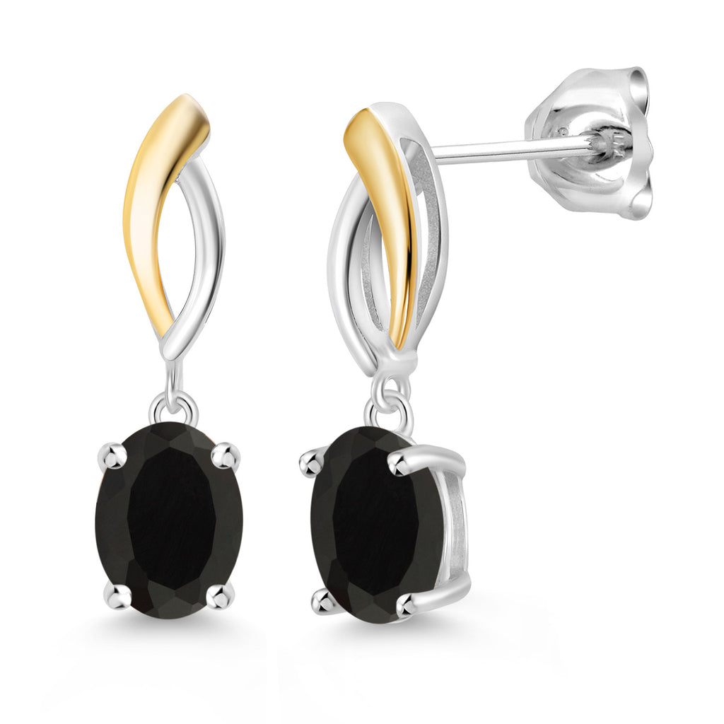 Onyx_Earrings in 925 Sterling Silver and 10K Yellow Gold