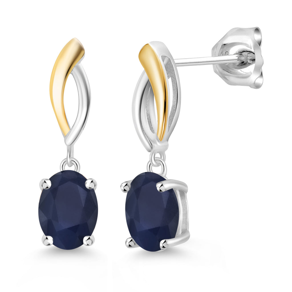 Sapphire_Earrings in 925 Sterling Silver and 10K Yellow Gold