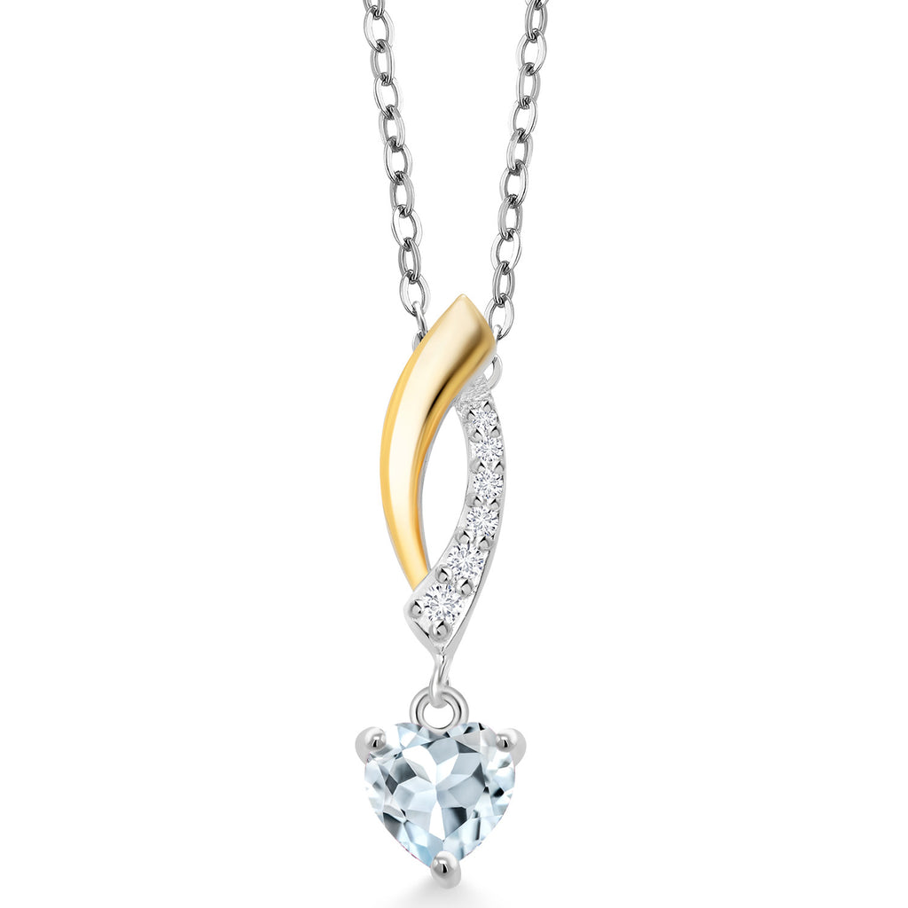 Aquamarine - March_Pendant in 925 Sterling Silver and 10K Yellow Gold