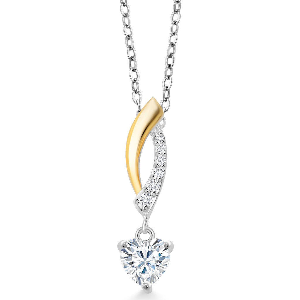 White Moissanite - April_Pendant in 925 Sterling Silver and 10K Yellow Gold