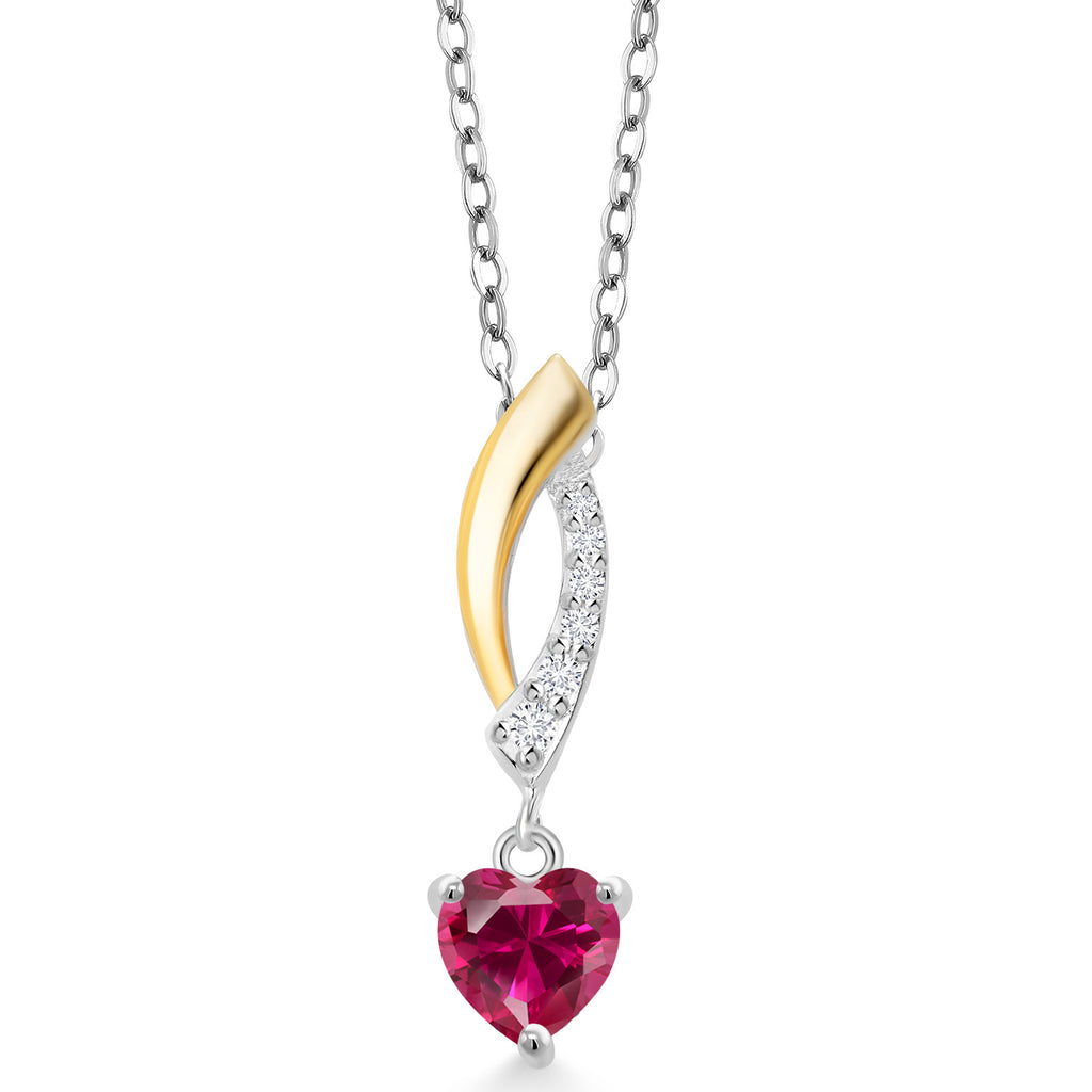 Created Ruby - July_Pendant in 925 Sterling Silver and 10K Yellow Gold