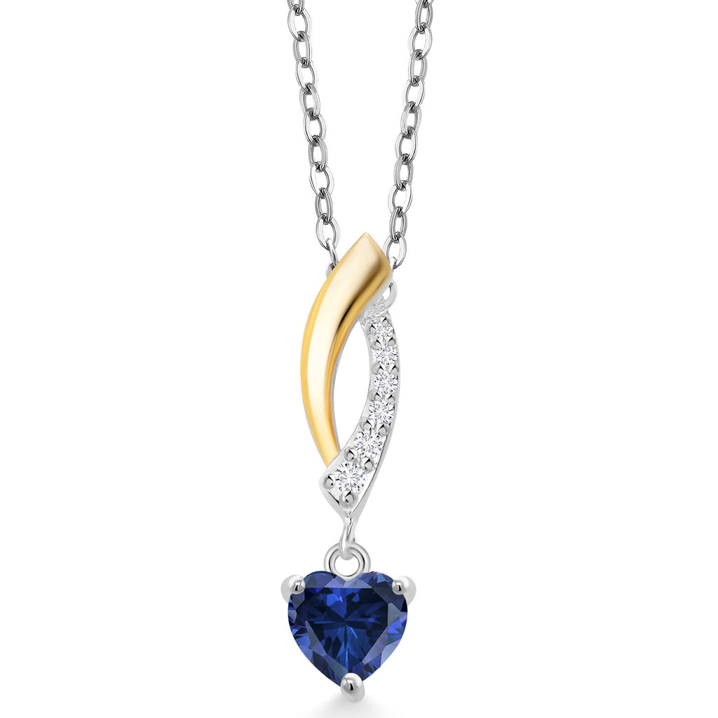 Blue Created Sapphire - September_Pendant in 925 Sterling Silver and 10K Yellow Gold