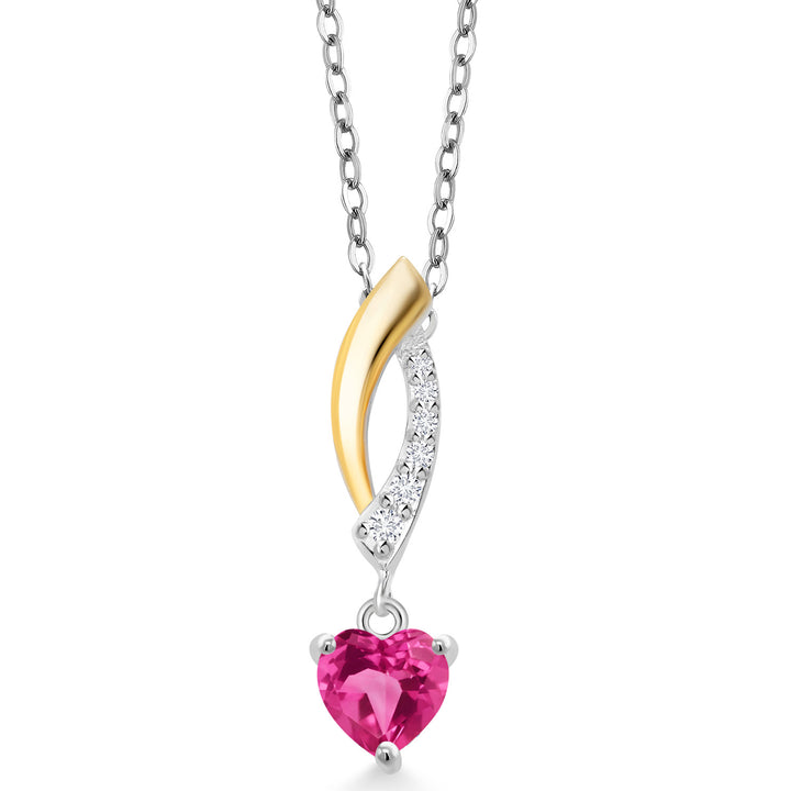Pink Created Sapphire - September_Pendant in 925 Sterling Silver and 10K Yellow Gold