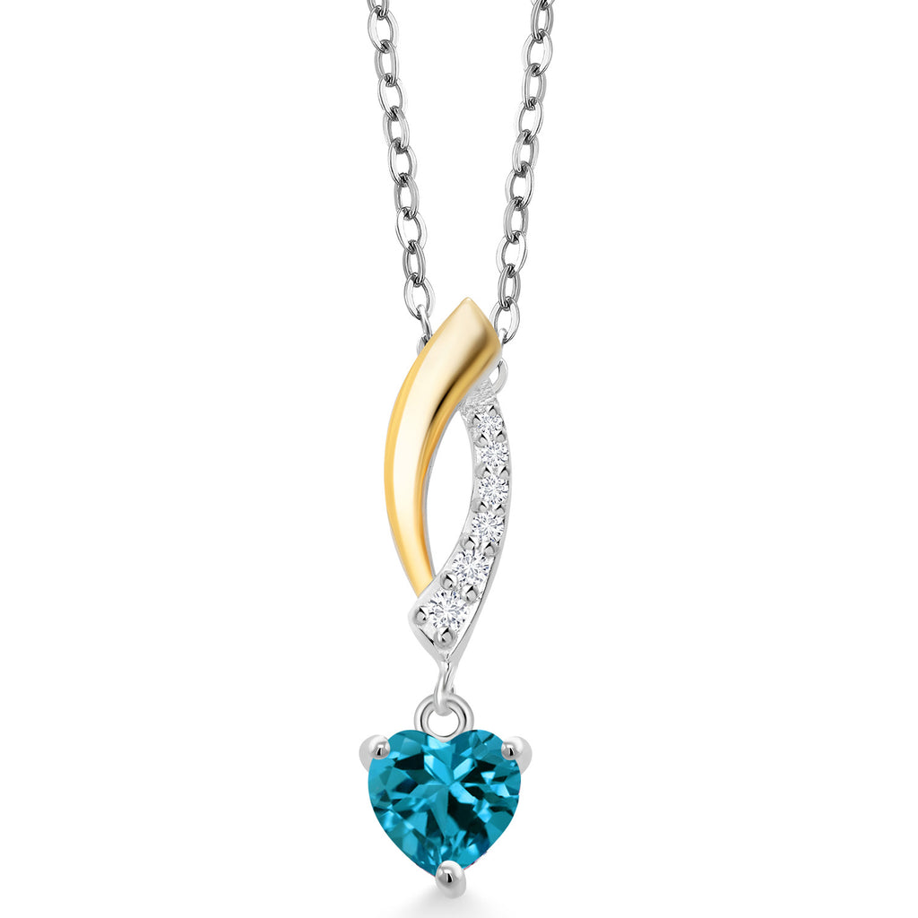 London Blue Topaz - November_Pendant in 925 Sterling Silver and 10K Yellow Gold