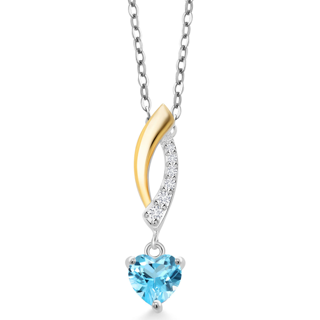 Swiss Blue Topaz - November_Pendant in 925 Sterling Silver and 10K Yellow Gold