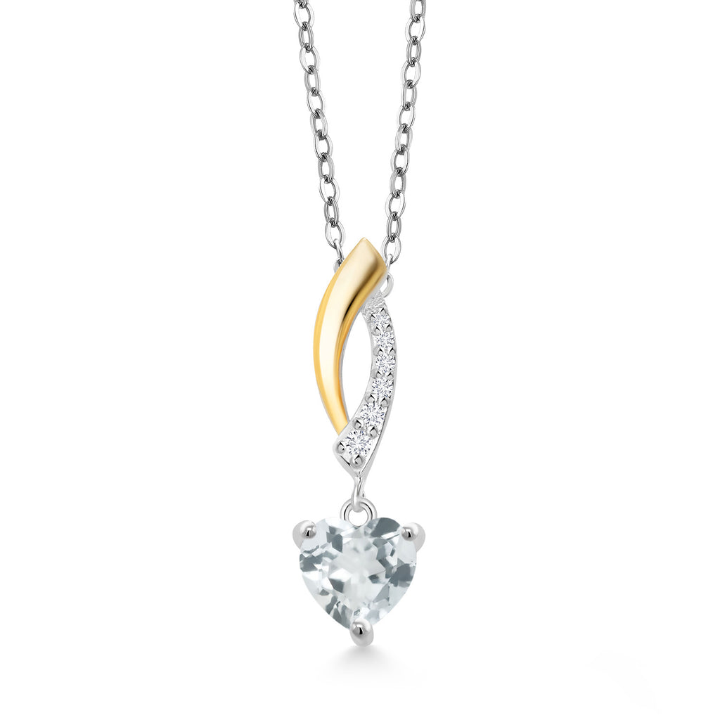 Aquamarine - March_Pendant in 925 Sterling Silver and 10K Yellow Gold