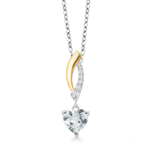 Aquamarine - March_Pendant in 925 Sterling Silver and 10K Yellow Gold