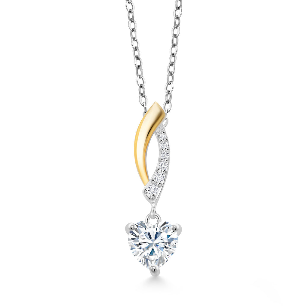 White Moissanite - April_Pendant in 925 Sterling Silver and 10K Yellow Gold