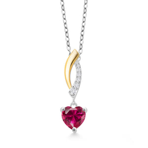 Created Ruby and Lab Grown Diamond_Pendant in 925 Sterling Silver and 10K Yellow Gold