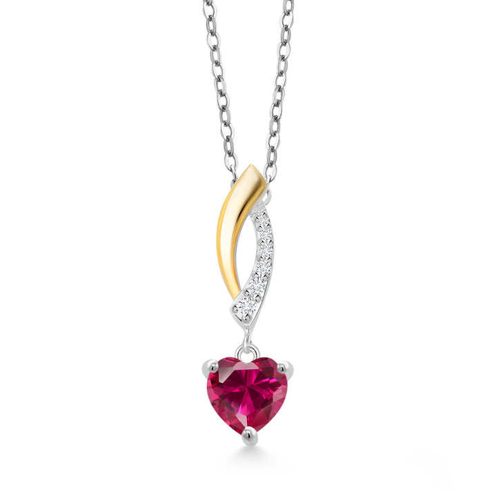 Created Ruby and Lab Grown Diamond_Pendant in 925 Sterling Silver and 10K Yellow Gold