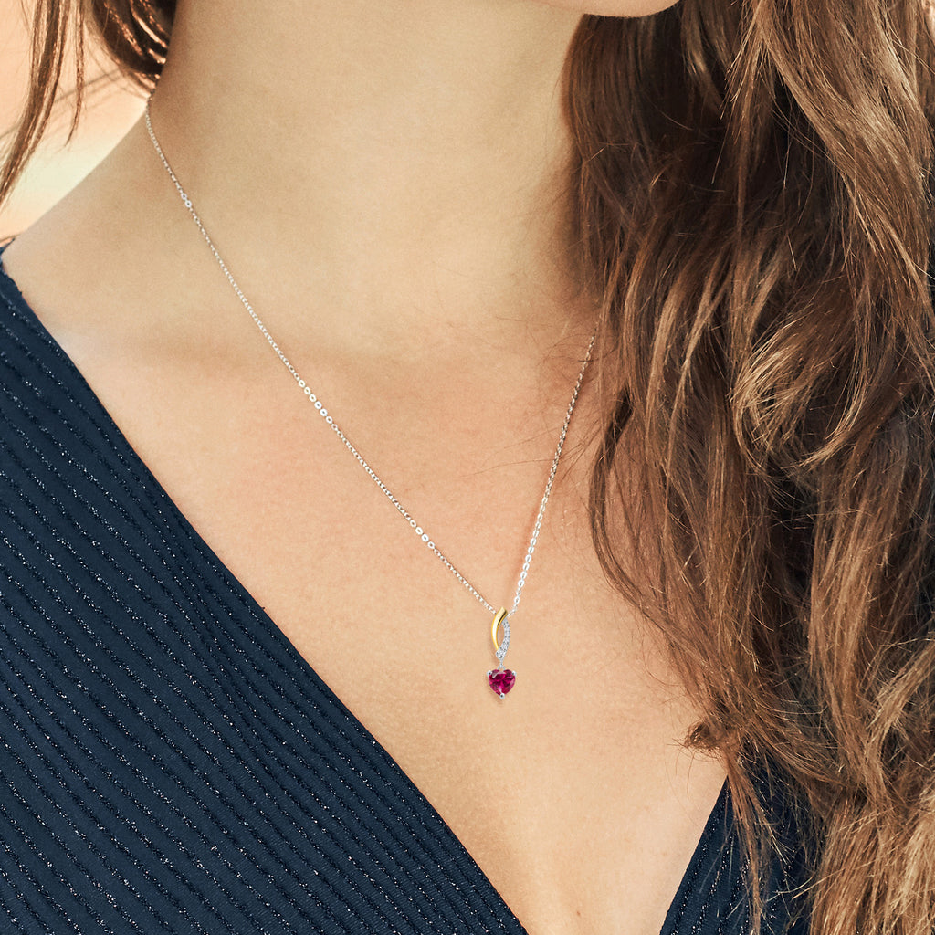 Created Ruby and Lab Grown Diamond_Pendant in 925 Sterling Silver and 10K Yellow Gold