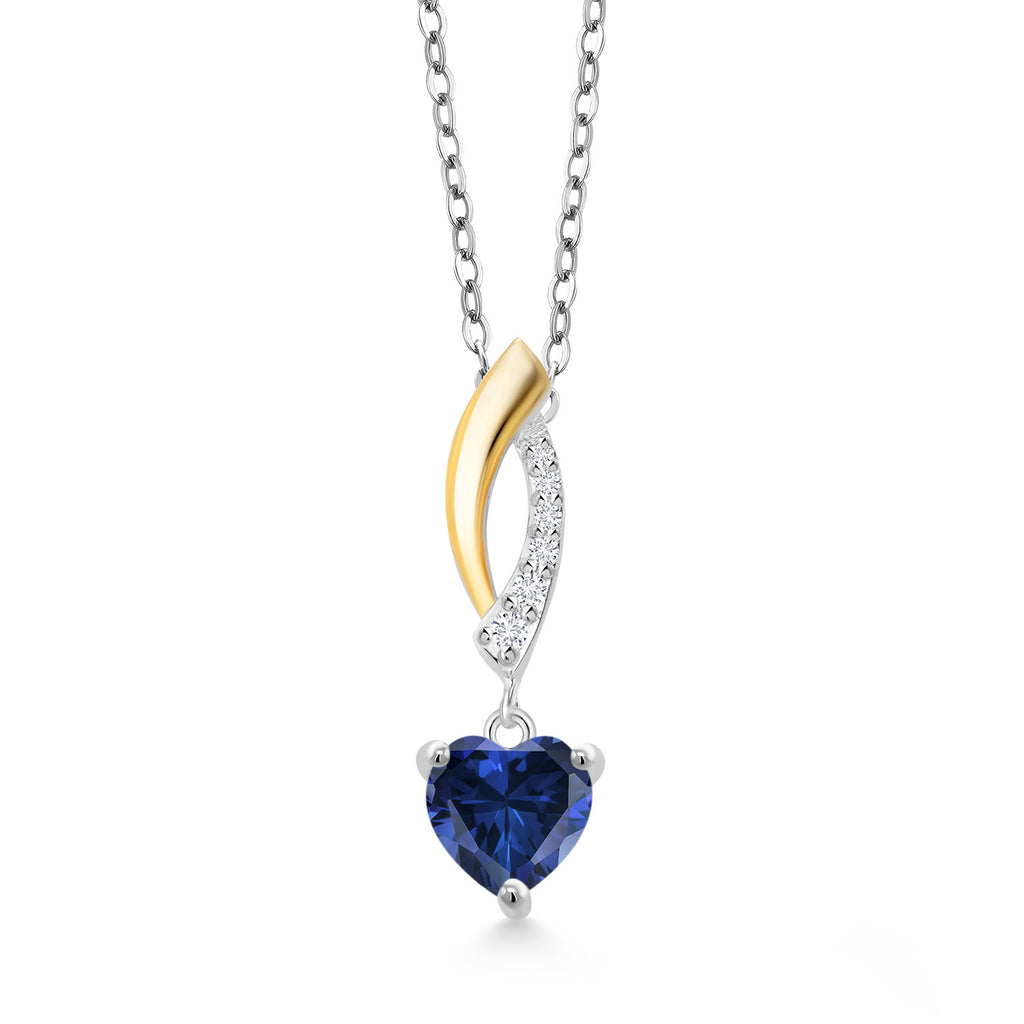 Blue Created Sapphire - September_Pendant in 925 Sterling Silver and 10K Yellow Gold