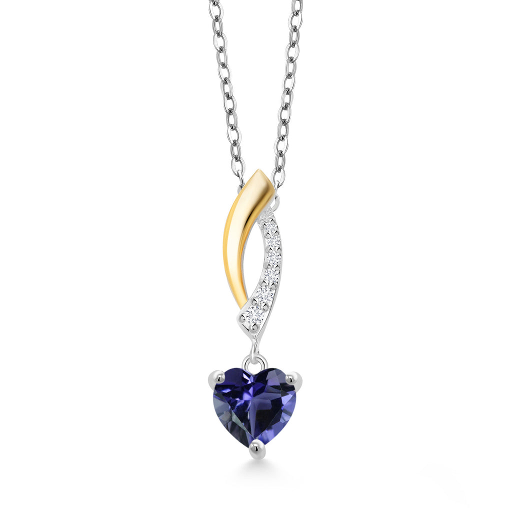 Blue Iolite_Pendant in 925 Sterling Silver and 10K Yellow Gold