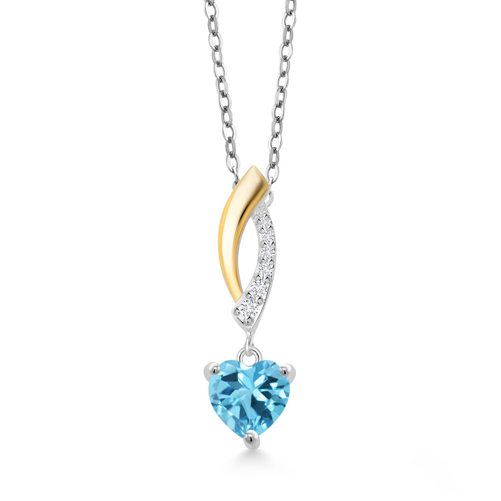 Swiss Blue Topaz - November_Pendant in 925 Sterling Silver and 10K Yellow Gold