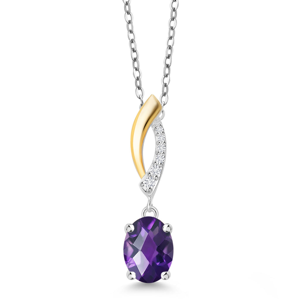 Amethyst-Checkerboard - February_Pendant in 925 Sterling Silver and 10K Yellow Gold