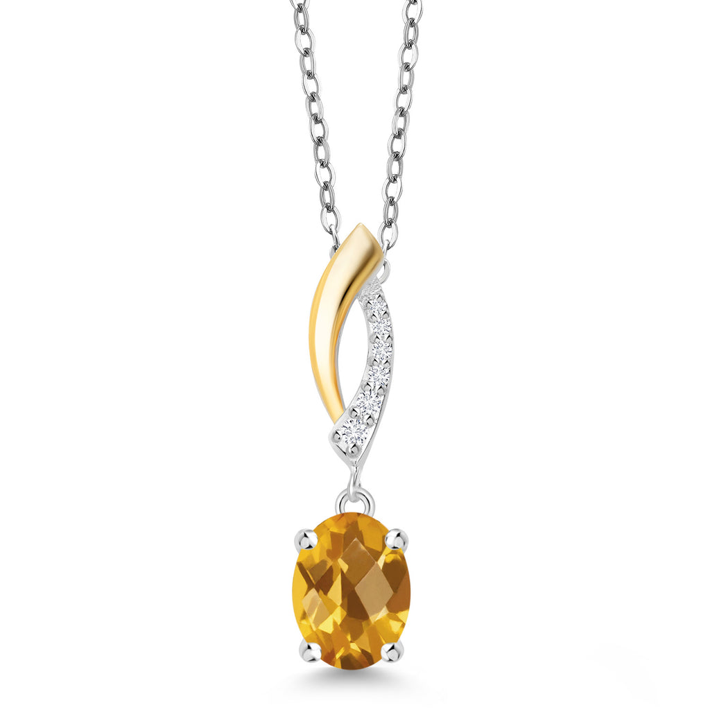 Citrine-Checkerboard - November_Pendant in 925 Sterling Silver and 10K Yellow Gold