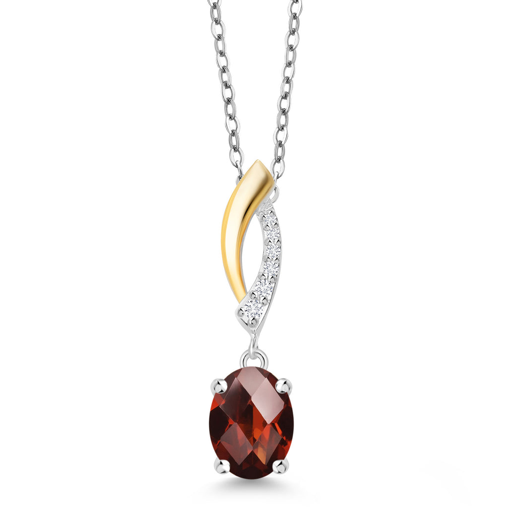 Garnet-Checkerboard - January_Pendant in 925 Sterling Silver and 10K Yellow Gold