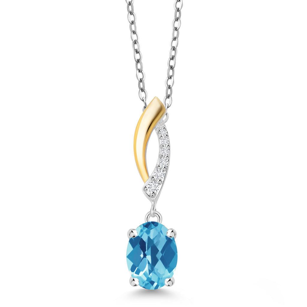Swiss Blue Topaz-Checkerboard - November_Pendant in 925 Sterling Silver and 10K Yellow Gold