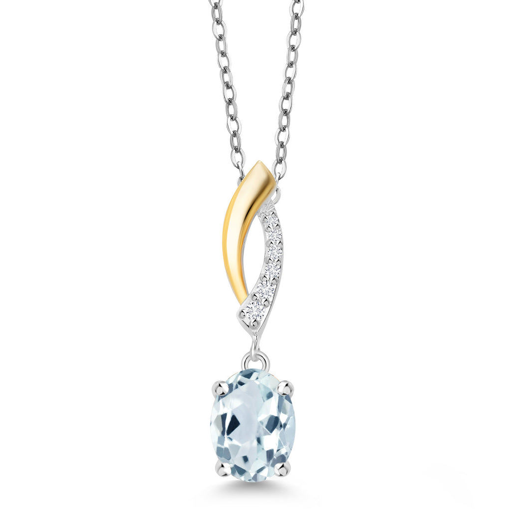 Aquamarine - March_Pendant in 925 Sterling Silver and 10K Yellow Gold