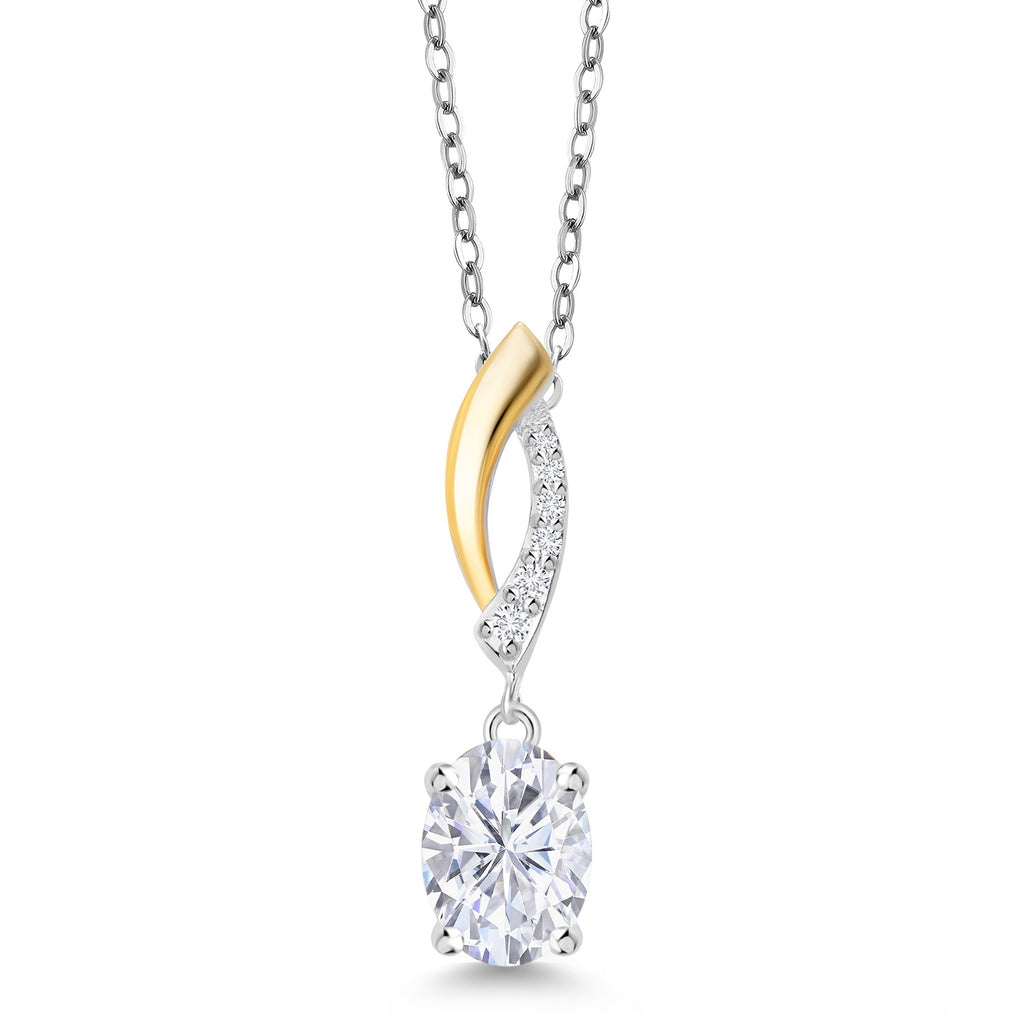 White Moissanite - April_Pendant in 925 Sterling Silver and 10K Yellow Gold