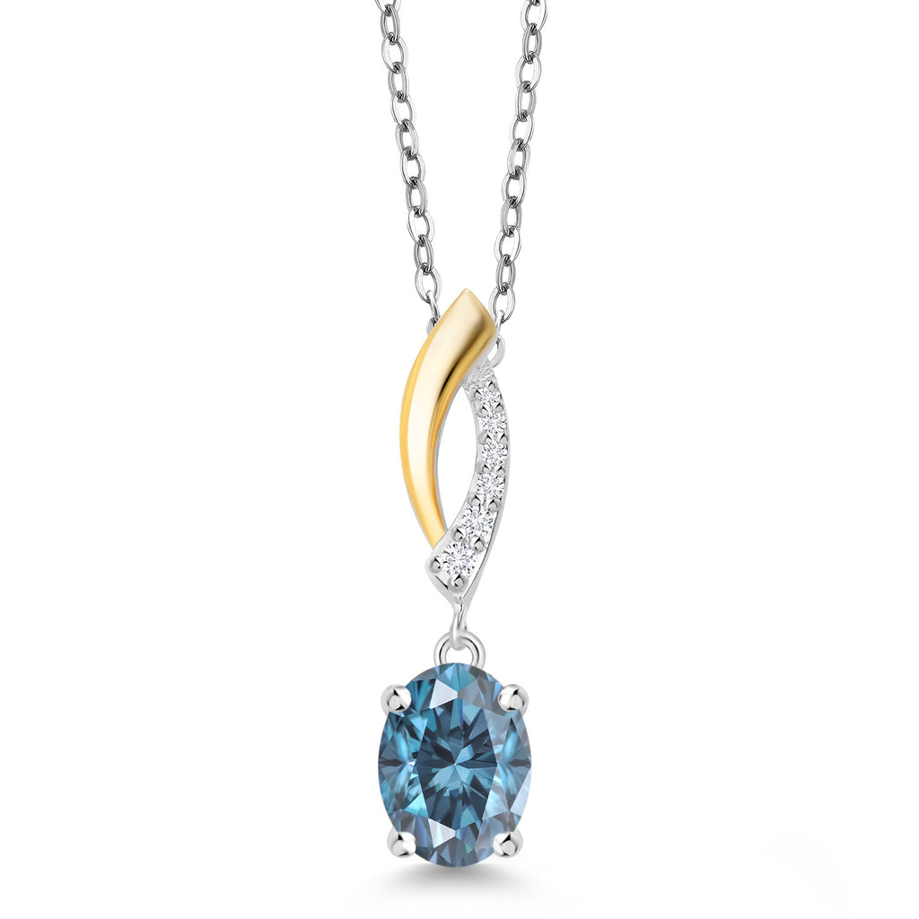 Persian Blue Moissanite - April_Pendant in 925 Sterling Silver and 10K Yellow Gold