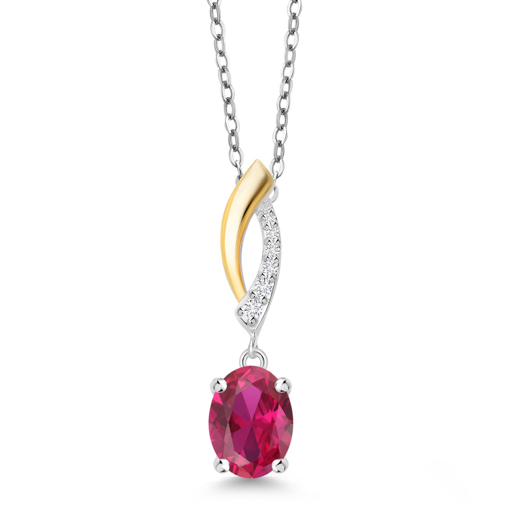 Created Ruby - July_Pendant in 925 Sterling Silver and 10K Yellow Gold